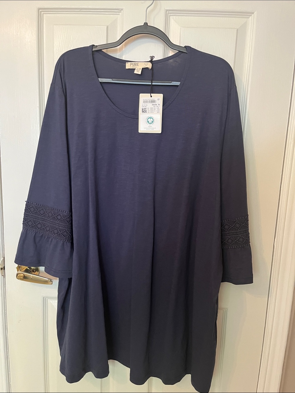 Ulla Popken Navy Crochet-Trim 3/4 Sleeve Tunic